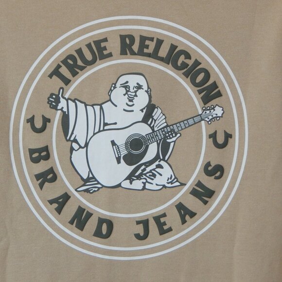 NWT MEN TRUE RELIGION Buddha Logo Seal Full Zip Fleece Hoodie Jacket Beige MED - Picture 4 of 8